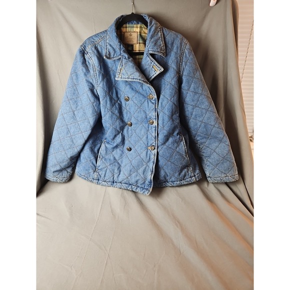 Vintage Lauren Jeans Co Jacket Womens Large Quilted Denim Equestrian Barn Coat - Picture 1 of 11
